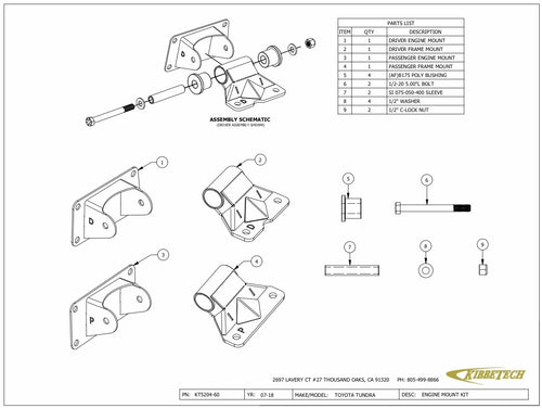 Kibbetech 2007+ Toyota Tundra V8 Motor Mounts